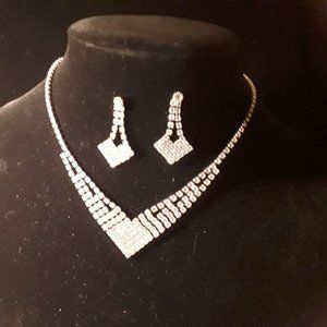 Rhinestone Geometric Necklace with coordinating earrings